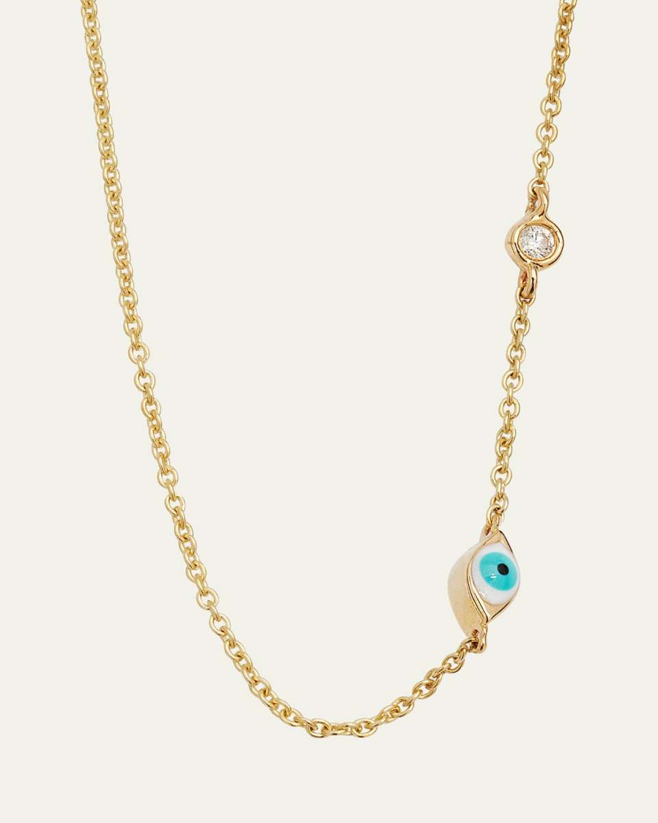 14k Gold Evil Eye Necklace with Single Diamond